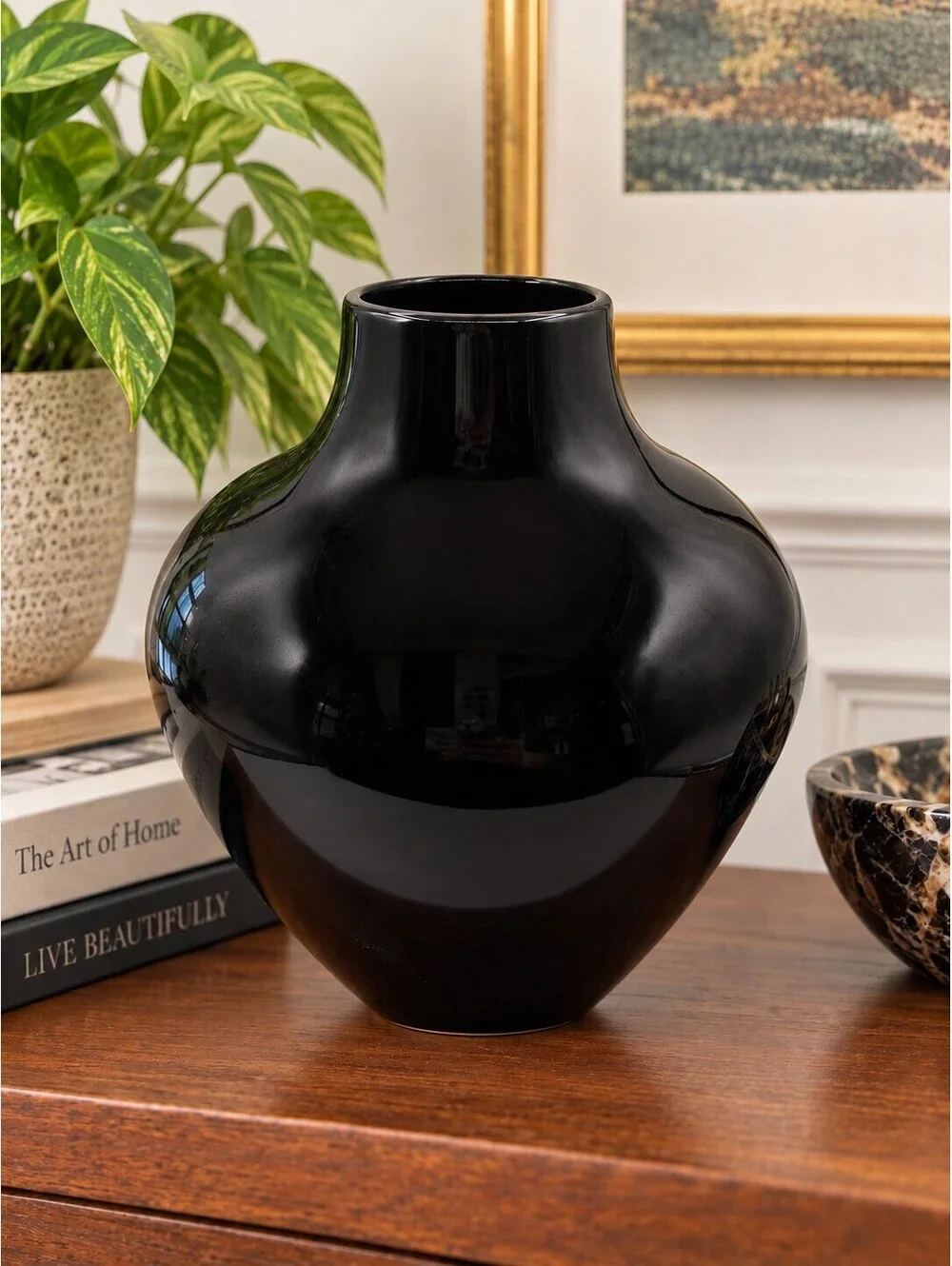 Vintage Larry Laslo for Mikasa Black Ceramic Vase Japan 1980s Modernist 9.5